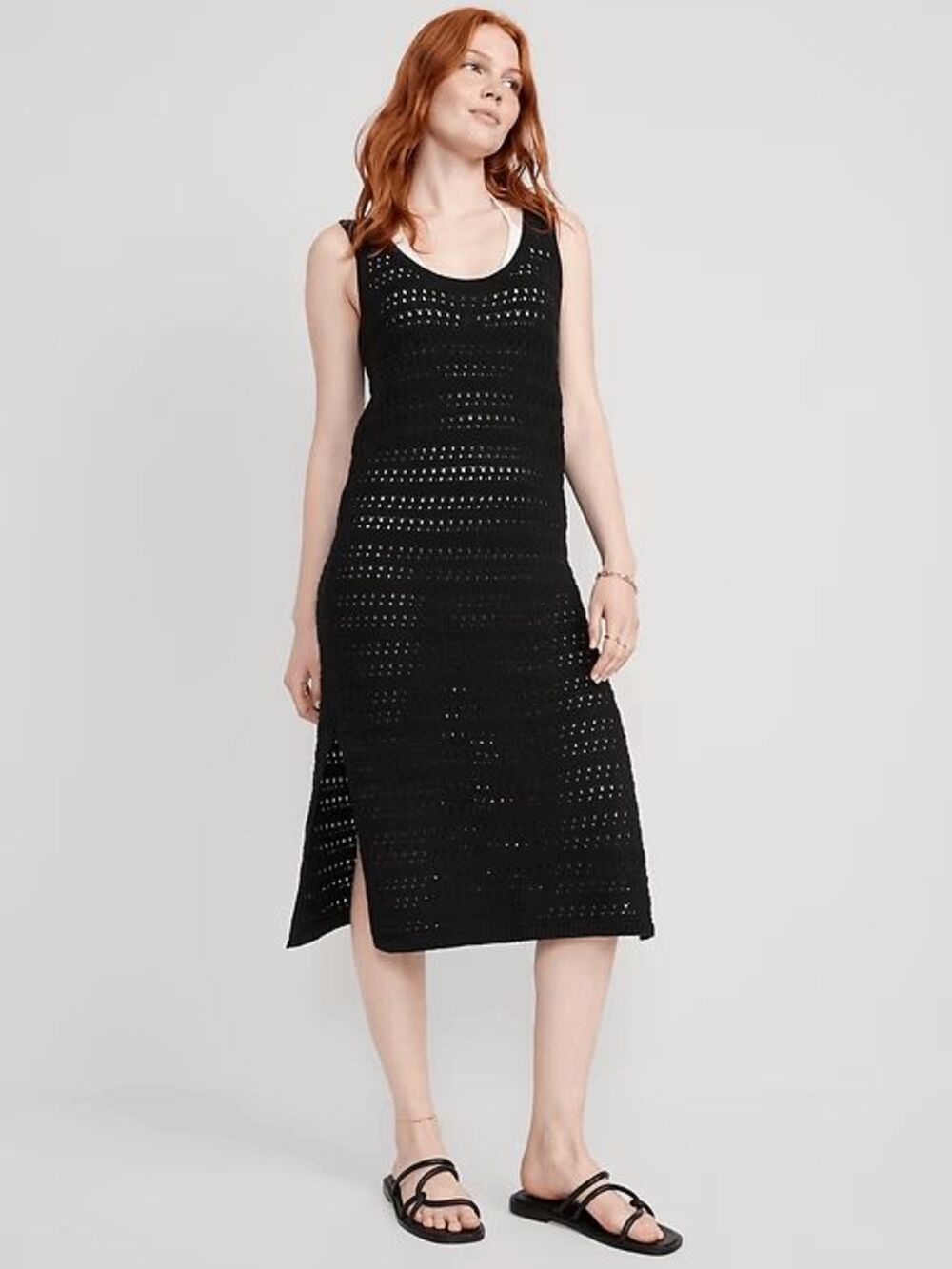 Old Navy Black Fitted Sleeveless Crochet Swim Cover-Up Midi Dress Small
